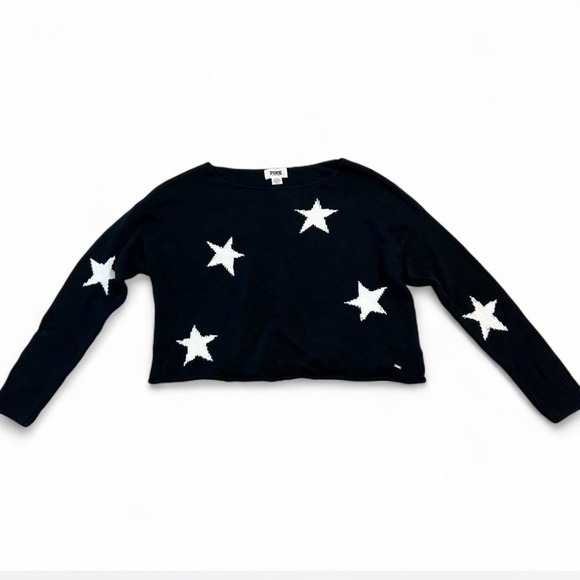 PINK Victoria's Secret Sweaters - PINK Cropped Oversized Boxy Fit Black Sweater with Stars, Size Medium